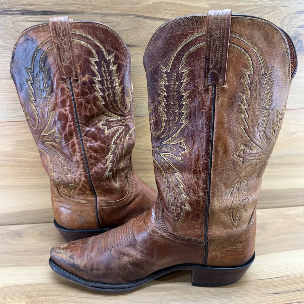 Lucchese 1883 Brown Leather Snip Toe Mens 8.5 D Western Cowboy Rodeo Ranch - Picture 6 of 12